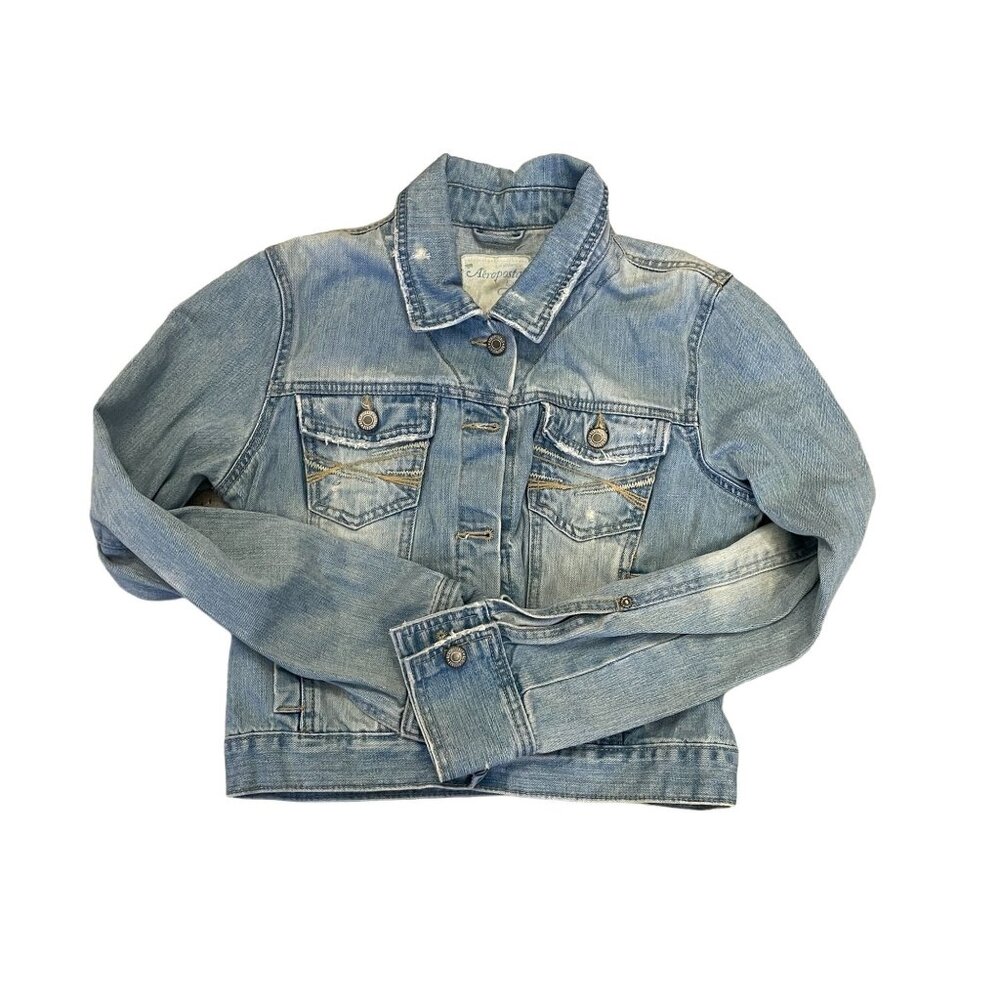 Aeropostale Y2K denim jean jacket Medium light wash‎ distressed Cotton
